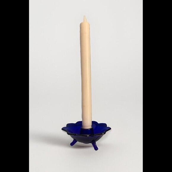 Vintage Cobalt Blue Glass Candlestick Holder - Picture 1 of 10